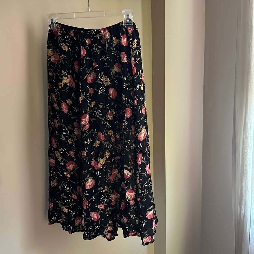 Reformation Floral Midi Skirt, Black